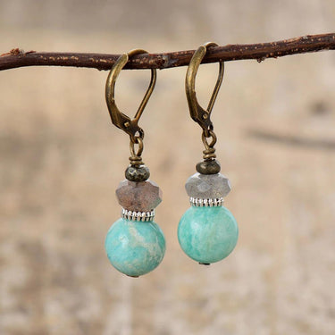 Vintage Amazonite Labradorite Drop Earrings-Your Soul Place